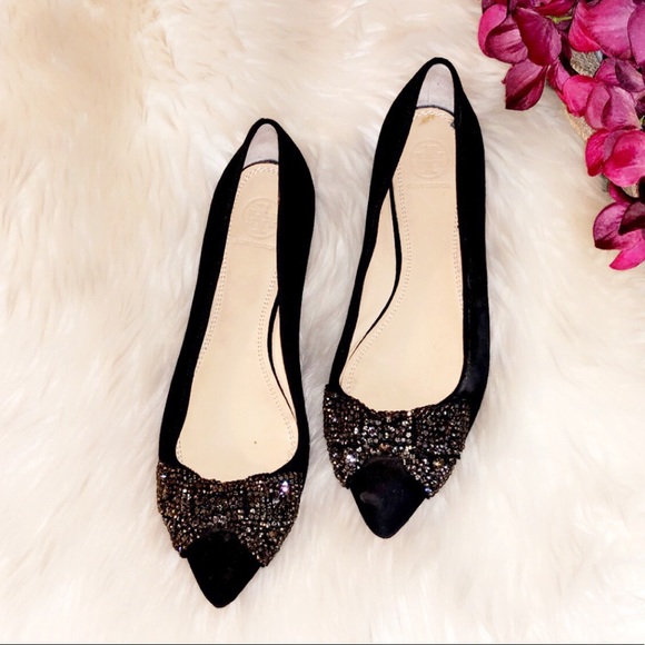 TORY BURCH Vanessa Suede Crystal Bow Flat - Picture 4 of 9